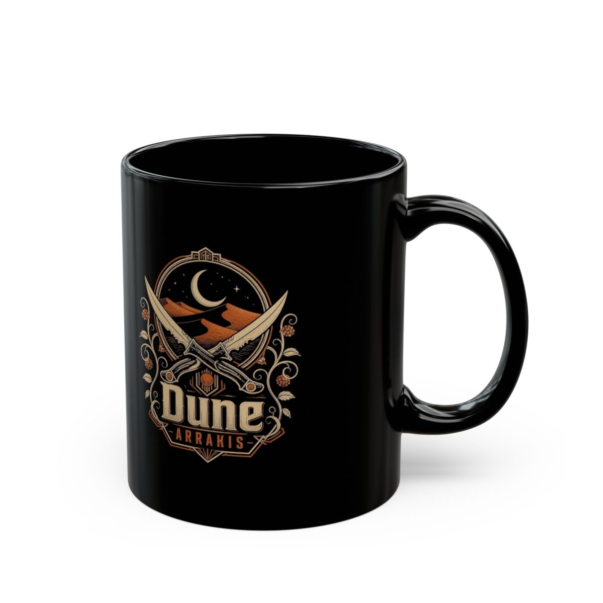 Dune " in bold, vintage-styled text beneath the emblem with " Black Mug